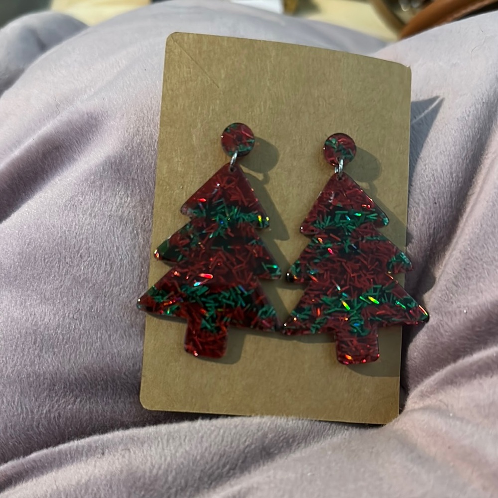 Festive Red Christmas Tree Earrings